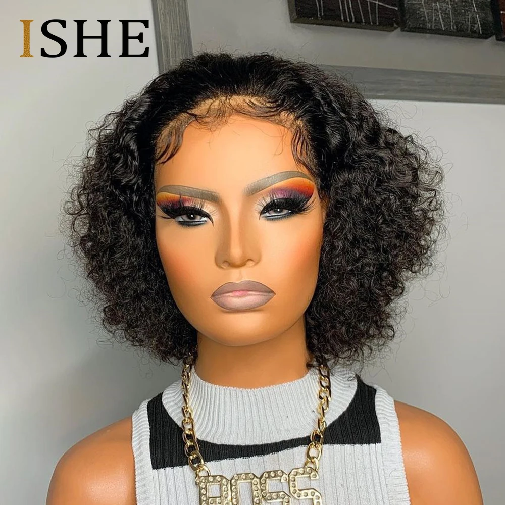 Парик блонд с короткой стрижкой Пикси Т-образные человеческие волосы на шнурке