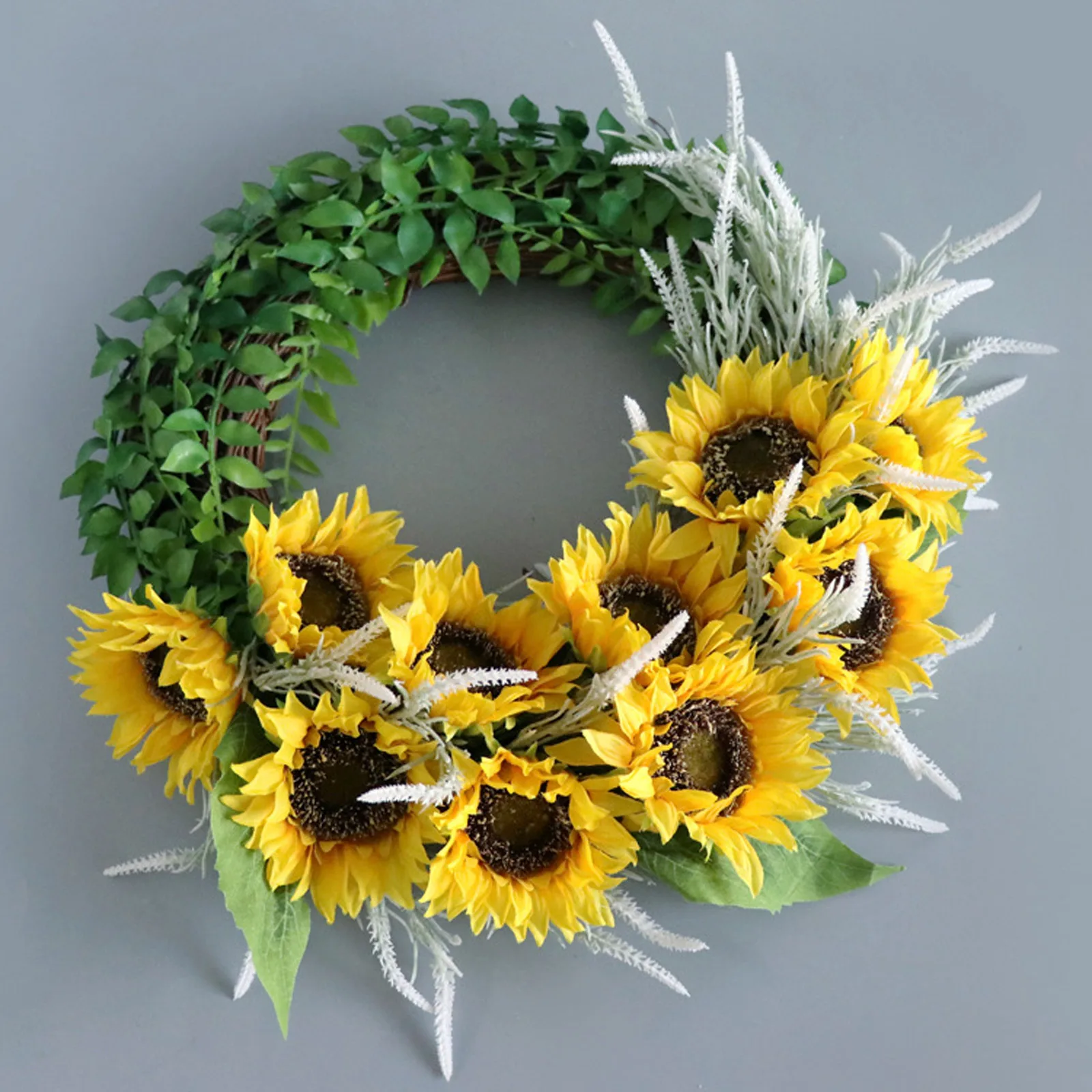 

Sunflower Wreath 40x40cm Yellow Summer 16 Inch Wall Green Leaves Fake Decorative Wreath-16 Foam/Linen For Decorating Artificial