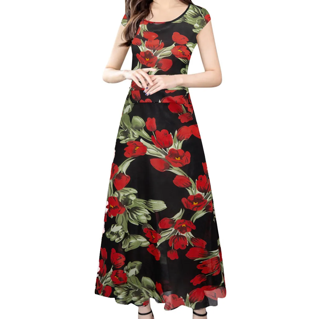 Женское длинное платье макси с цветочным принтом вечерние платья больших