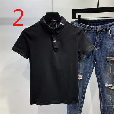 

Men's half-high collar knitted T-shirt collar embroidery short sleeve half-sleeved contrast color t-shirt