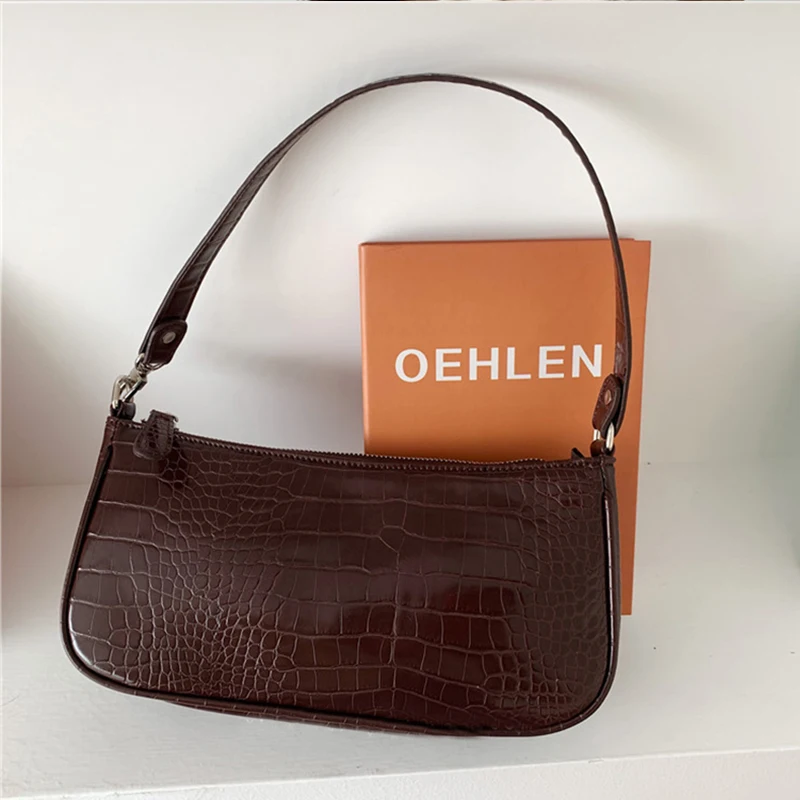 

Crocodile Pattern Armpit Bag For Women Retro Shoulder Bag French Baguette Bag Female Luxury Handbag Advanced Design Lady Purse