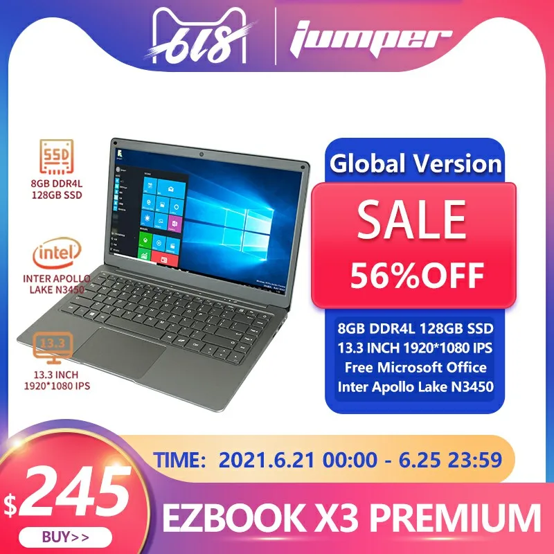 2021 Планшеты Windows 10 Домашняя ноутбука джемпер EZBOOK X3 Стандартный 13 3 дюймов 4 + 64 Гб