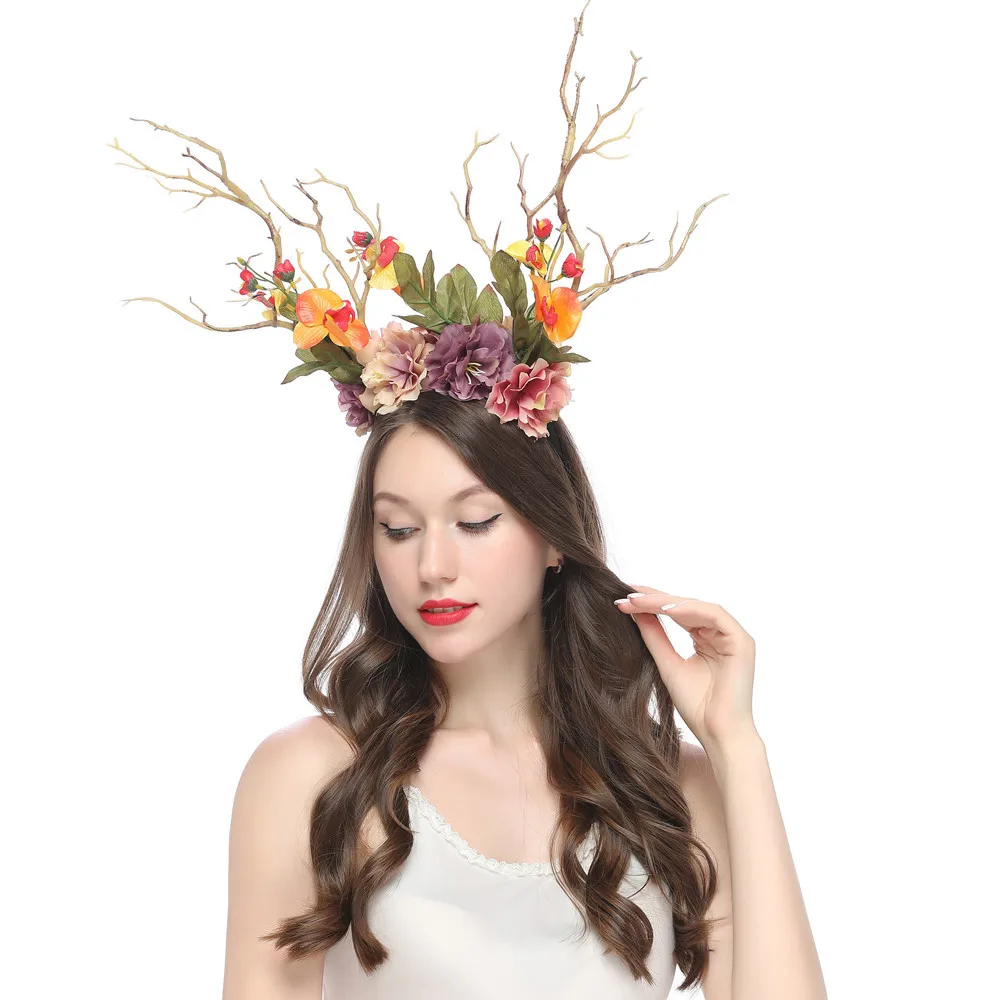 

Cosplay Hairband Deer Horn Tree Branch Flower Hair Hoop Headband Christmas Party Reindeer Antlers Lovely Headband