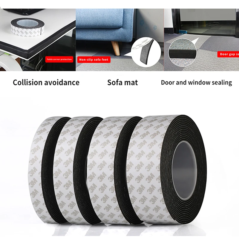 

3M Black Foam Single-Sided Rubber Anti-Collision Cushioning Table and Chair Floor Mat Door and Window Sealing Tape Length 5M