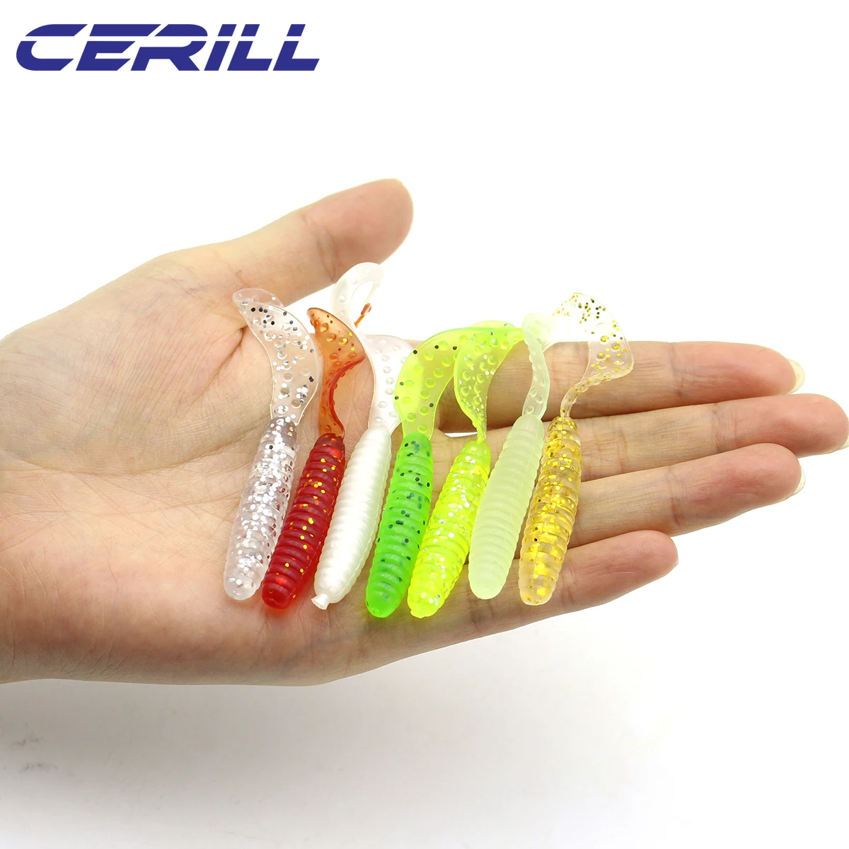 

Cerill 10 PCS Soft Silicone Fishing Lures 6.5cm 2.2g Worm Jigging Wobblers Bass Carp Artificial Swimbait Long Tail Shrimp Bait