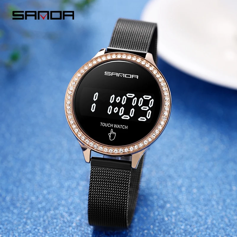 SANDA Hot LED Digital Women Wristwatch Touch Screen Sport Waterproof Electronic Womens Watch Simple Luxury Stainless Steel Watch enlarge