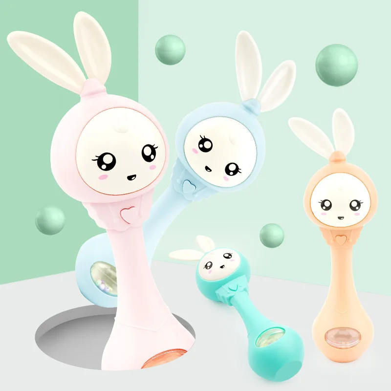 

Musical Flashing Baby Toys Rattles Teether Rattle Toy Hand Bells Rabbit Hand Bells Newborn Infant Early Educational Toys 0-12M