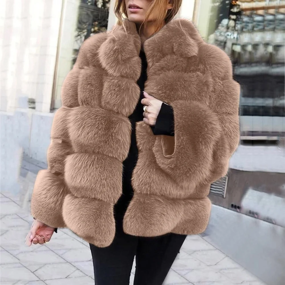 2021 Fall Vintage Lady Warm Winter Fluffy OverCoats Short Clothes Plus Size Faux Fur Coat Women Spliced Artificial Jacket | Женская