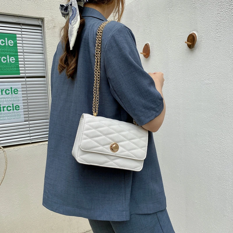 

2021 Color Lingge Large Capacity Women's Shoulder Bag Brand PU Leather Square Handbag Designer Chain Crossbody Bag Female Purse