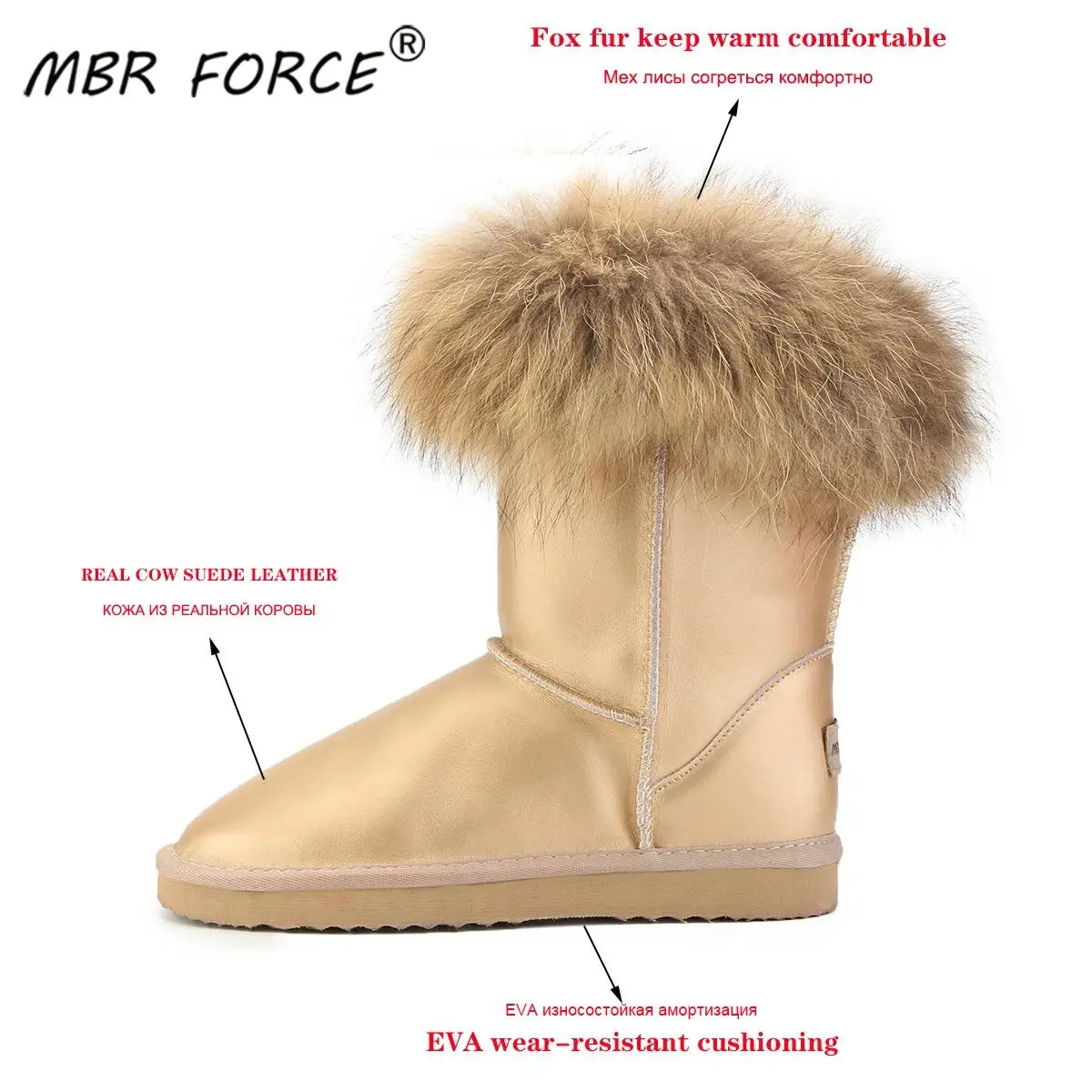 Женские зимние ботинки MBR FORCE из 100% натурального Лисьего меха модные женские