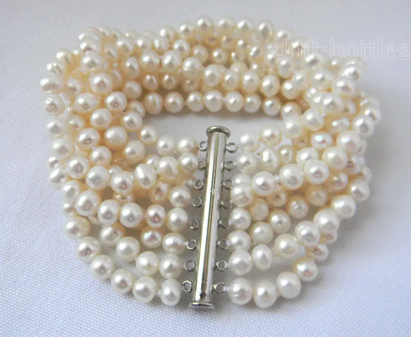 8 стрд 6 мм белый круглый пресноводный жемчуг браслет