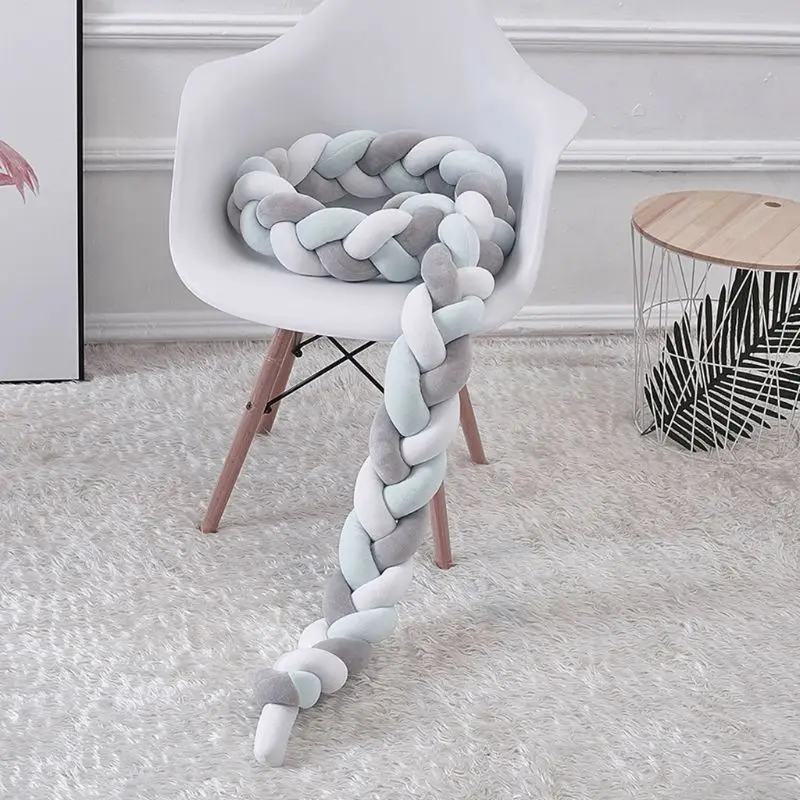 

Braided Cot Bumper Baby Crib Cushion Knotted Plush Pillow for Boy Girl Nursery T3LA