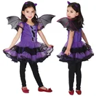 Костюмы для косплея на Хэллоуин для девочек, фиолетовая одежда Летучая мышь с крыльями, головной убор, детские платья-пачки для маскарада и карнавала