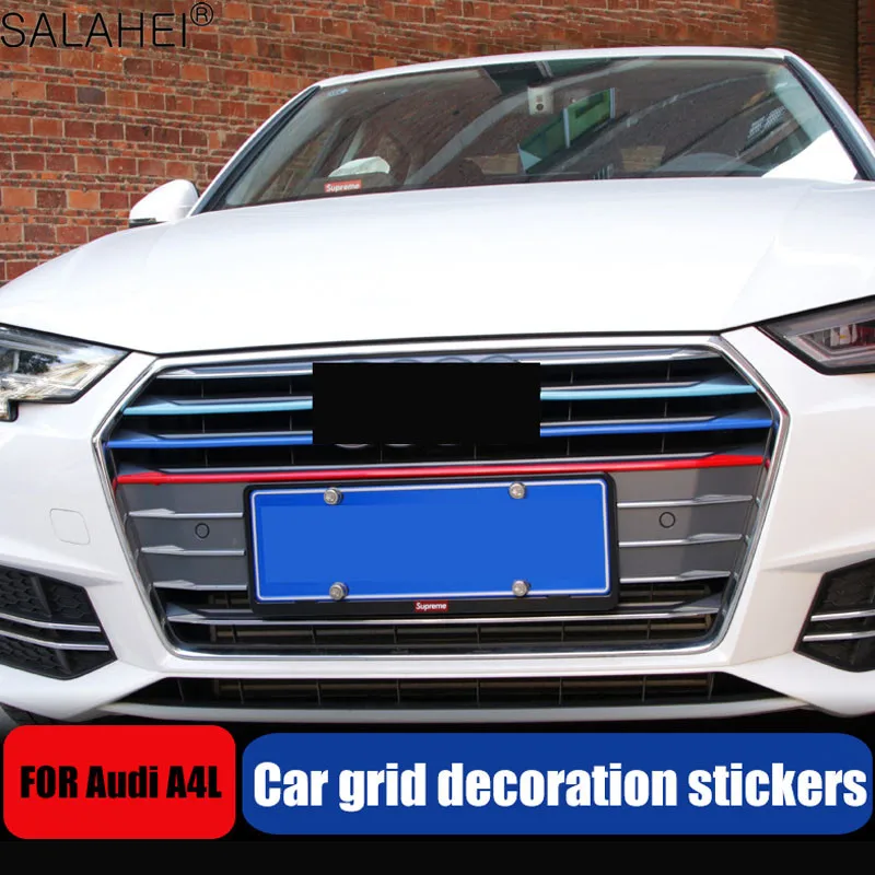 

For Audi New A4L 2017 2018 5Pcs ABS Three-Color Middle Mesh Trim Strip Car Front Grid Cover Strip Decoration Stickers Accessorie