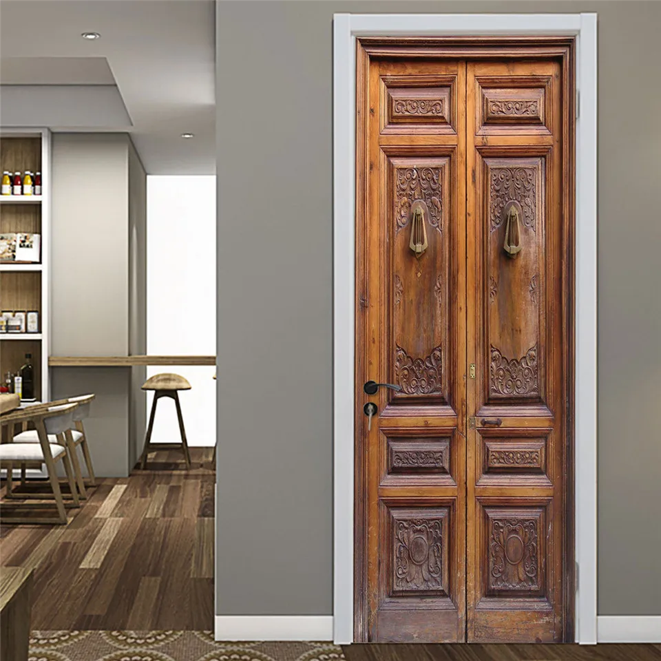 Винтажная деревянная дверная наклейка самоклеящиеся водонепроницаемые Съемные