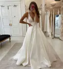 Женское атласное свадебное платье без рукавов, привлекательное белое платье на бретелях-спагетти с V-образным вырезом, 2022