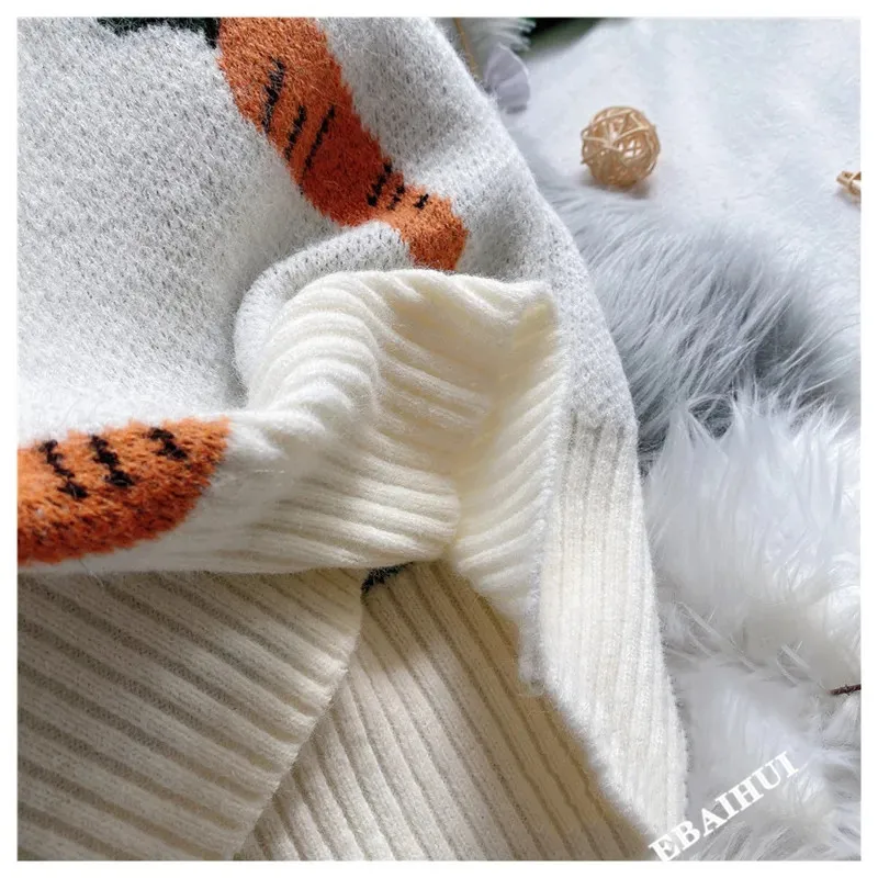 EBAIHUI Knitted Sweater Women Carrot Pattern Long Sleeve Pullover Loose High-necked Blue Yellow Autumn Winter 2020 | Женская одежда