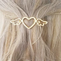women girls lady child hair clip headwear hairwear fashion golden silver modern hollow angle wings love heart beach party