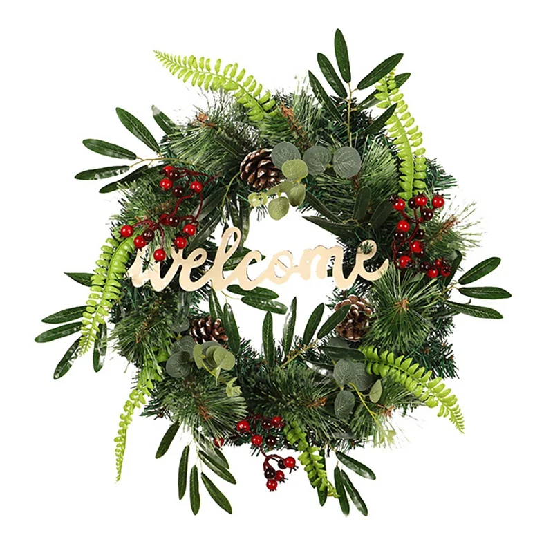 

Artificial Olive Branch Pine Needles Mixed Welcome Wreath for Front Door Wall Window Farmhouse Home Christmas Decoration