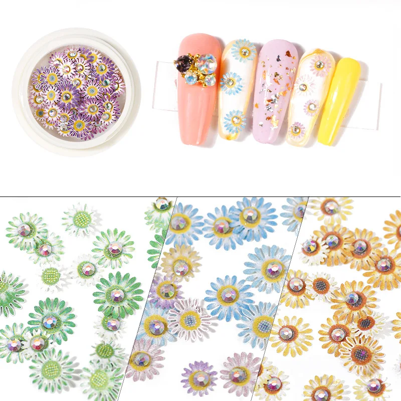 

Newest DIY Stereo Band Drill Daisy Flower Wood Pulp Chip Nail Art Accessories 12 Color Flower Mixed Nail Art Decorations