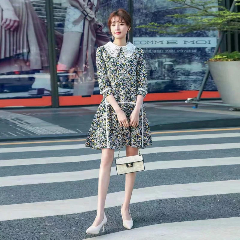

High-Quality 2021 Summer New Women'S Fashion Party Casual Vintage Elegant Chic Girls Lapel Patchwork Embroidery Print Mini Dress