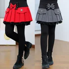 Зимние леггинсы для девочек, Детские флисовые леггинсы, плотные, теплые, из двух предметов, юбка-брюки