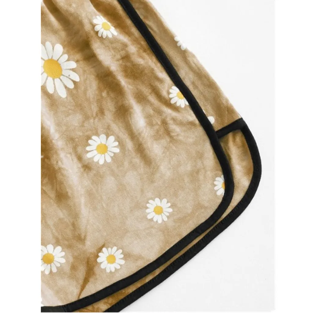 

Womail Tracksuit Two Piece Set women Daisy Print Green Camis Crop Tops Shorts Pant Summer Slim Casual Beach 2 Piece Set holiday