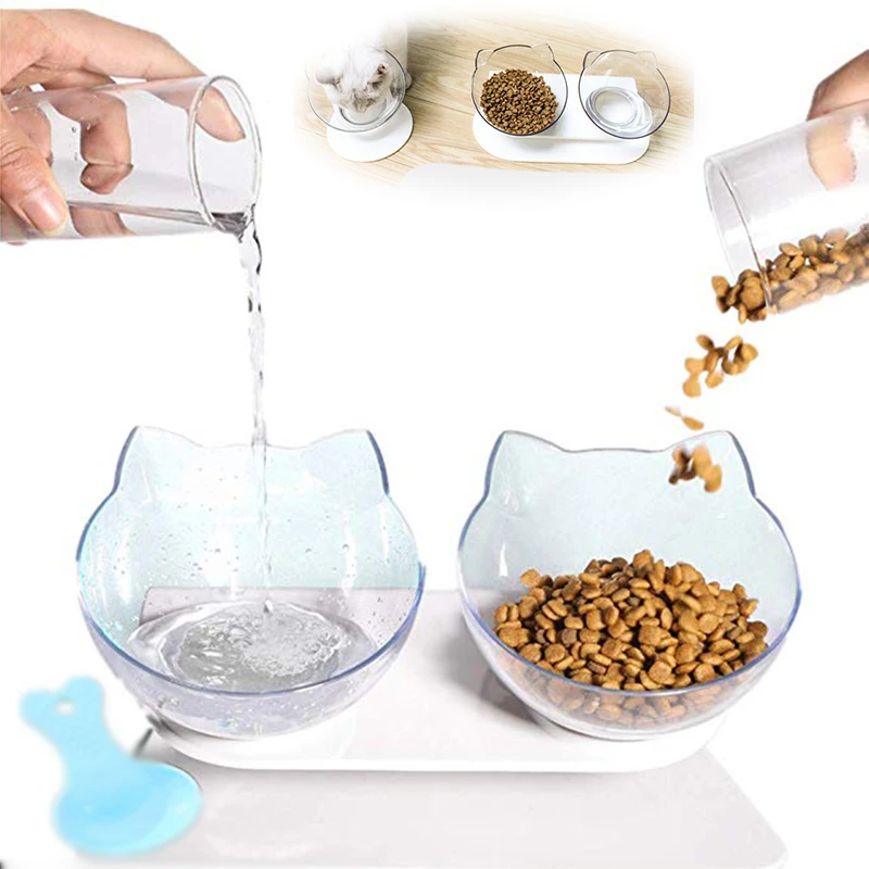 Нескользящие миски для кошек двойные домашних животных с поднятой подставкой