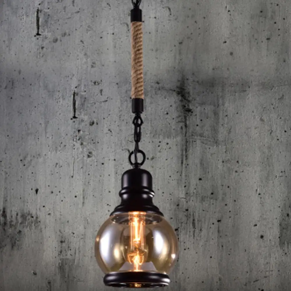 Винтажный подвесной светильник промышленный стиль пеньковая веревка Янтарная