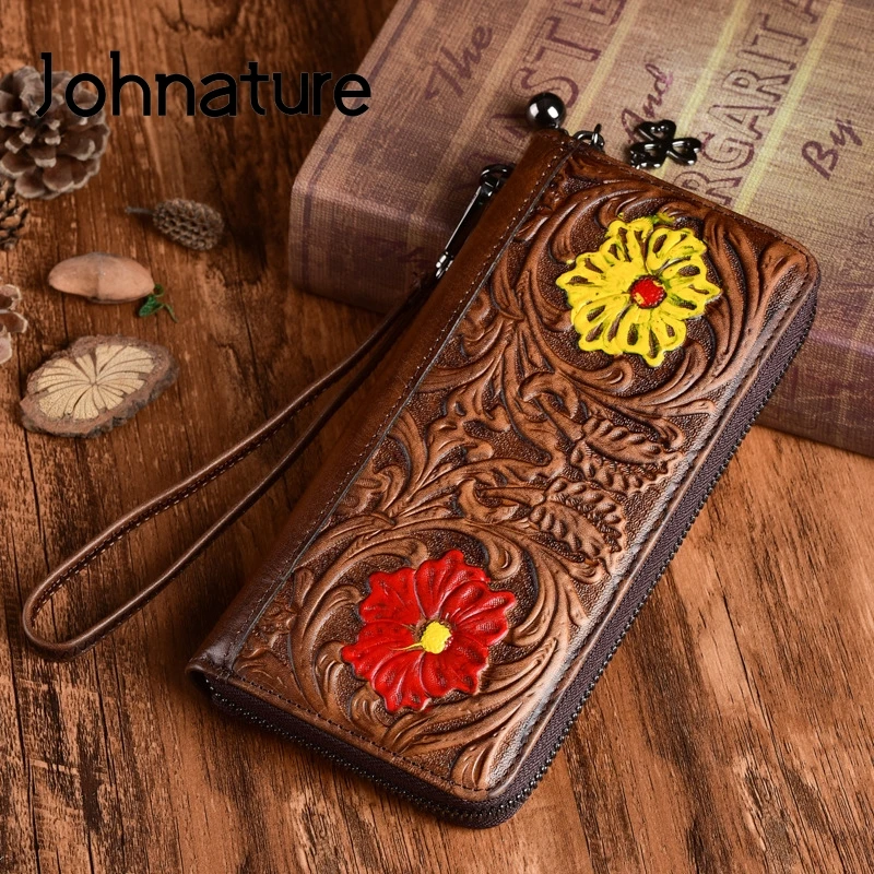 Женский бумажник клатч из натуральной кожи Johnature большие кошельки ручной работы