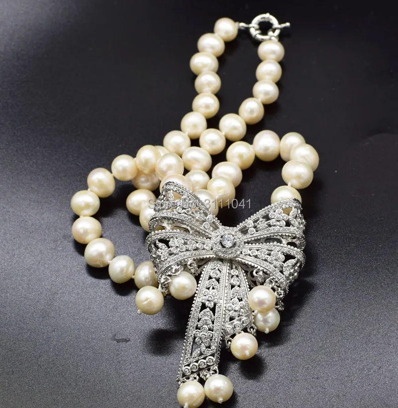 Ожерелье из белого пресноводного жемчуга Круглый 10 11 мм циркониевая подвеска