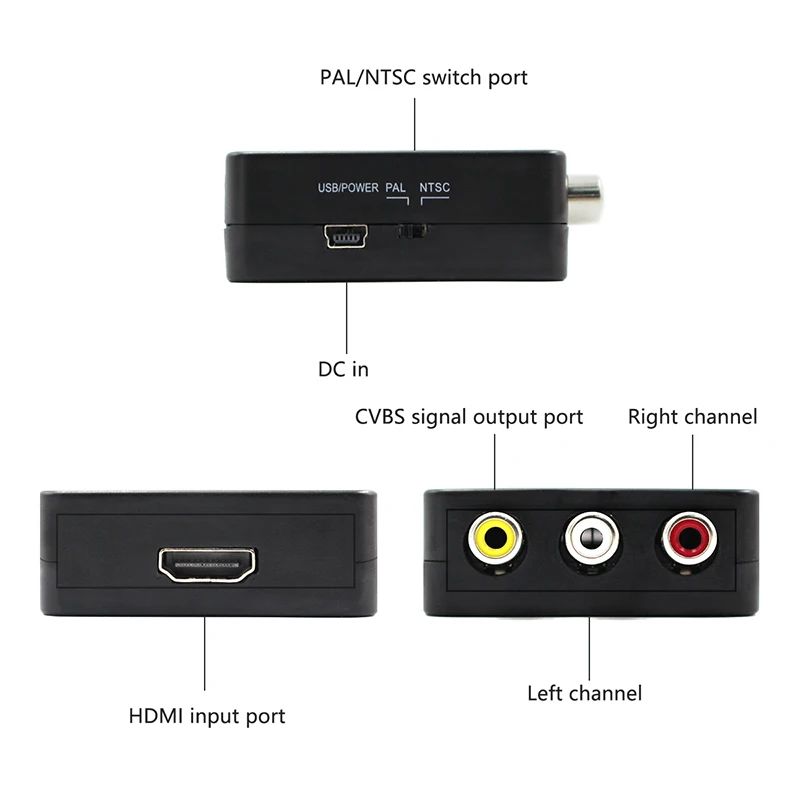 Композитный видео AV конвертер с MINI HDMI на 3RCA CVBS адаптер для ТВ PS3 VHS VCR DVD