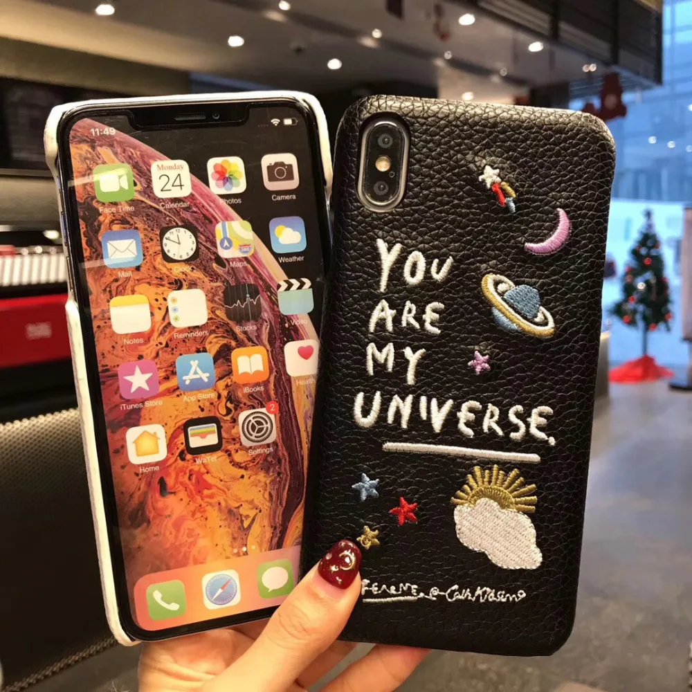 Роскошный кожаный чехол с вышивкой для iphone 11 Pro Max мобильный телефон изображением