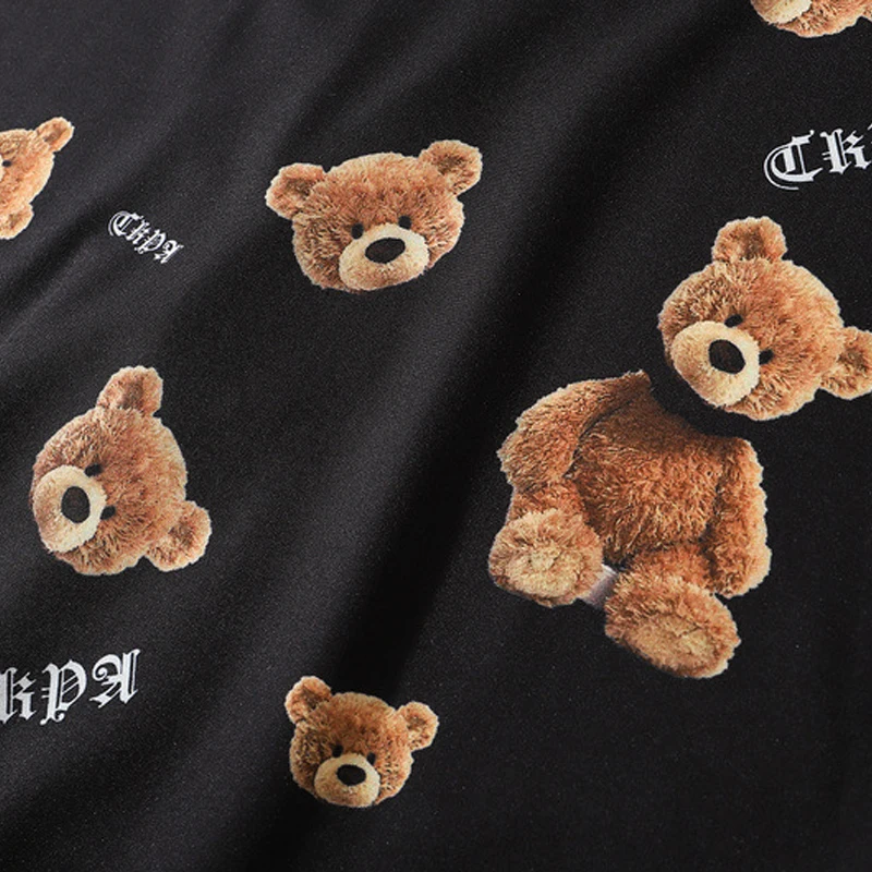 

GTDOM Men Black Hip Hop Shirts And Tops Oversize Print Bear Blouses 2021 Spring New Turn-down Collar Long Sleeve Men Shirts