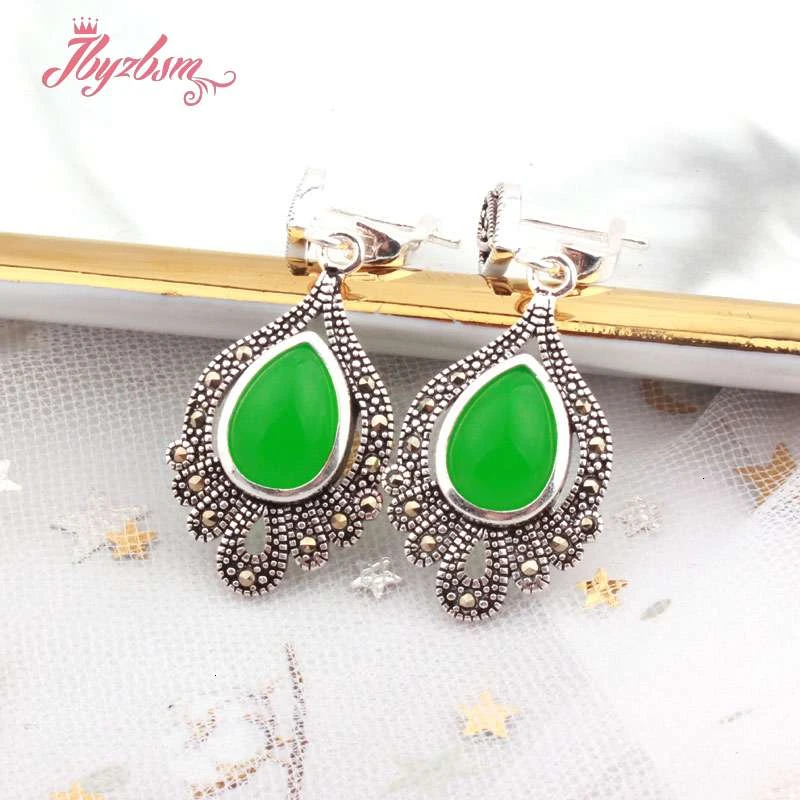 Jade 8x12 мм каплевидные Агаты, кристальная оболочка, коралловые каменные бусины, ювелирные изделия, серьги для женщин, рождественский подарок, модные Висячие серьги Huggie, 1 пара - Окраска металла: Jade