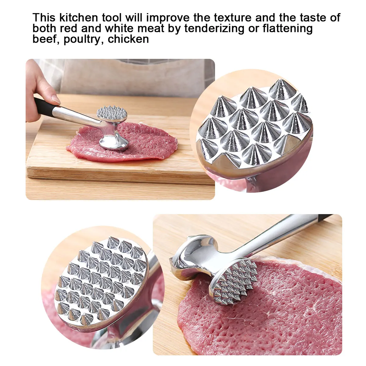 Профессиональный молоток из нержавеющей стали для мяса двухсторонний стейка