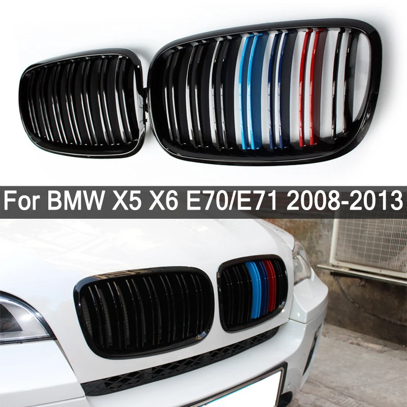 Пара левая правая глянцевая черная/м двойная решетка радиатора для BMW X5 E70 X6 E71 2007