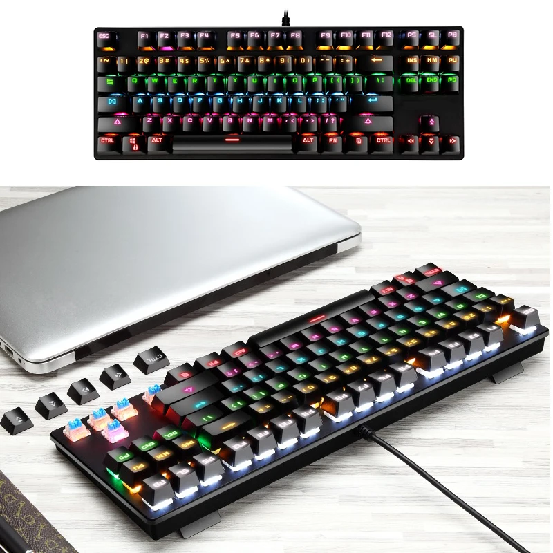 Игровая механическая клавиатура Teclado Mecanico 87 клавиш светодиодная USB-подсветка