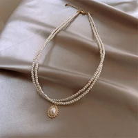 korean retro pearl necklace ins fashion sweater chain simple temperament clavicle chain net red short double layer necklace