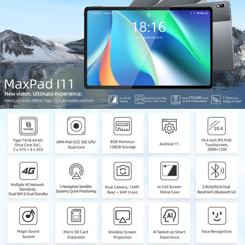 Планшет BMAX MaxPad i11 ОС Android 11 Восьмиядерный процессор UNISOC T618 ОЗУ 8 Гб ПЗУ 128 ГБ