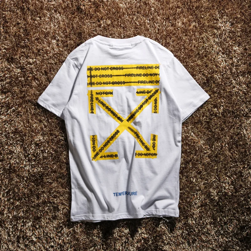 

Summer new American street fashion off arrow yellow cordon short sleeve T-shirt for men and women