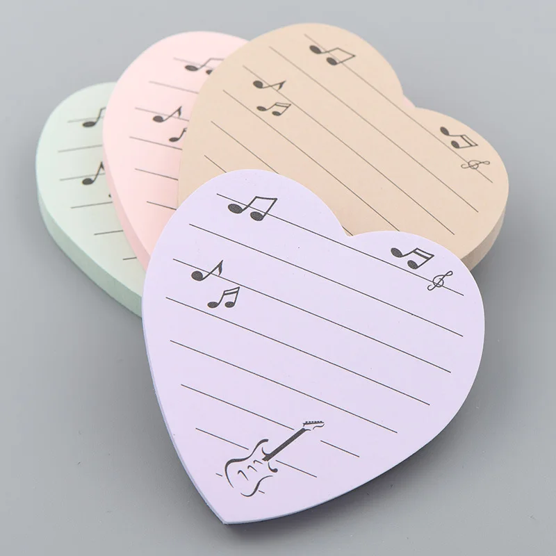 Heart-shaped Note Sticky Music Notes Stickers N Times Memo Pad Book Learning Piano Gift Stationery Notepad 1 Pack 80 Sheets | Канцтовары