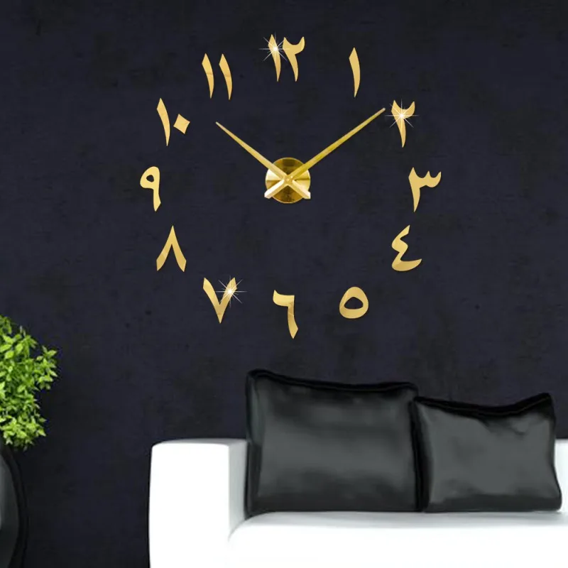Eastern Arabic Unique Decorative Wall Clock DIY Mirror Surface Wall Sticker Home Living Room Decorations 2021
