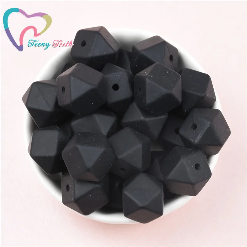 10 шт. черные шестиугольные Силиконовые бусы для прорезывания зубов Teeny Teeth 14-17 мм