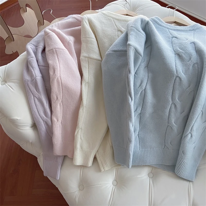 

Женский свитер с круглым вырезом, осенне-зимний теплый мягкий Повседневный свободный Свитер оверсайз, вязаный Свободный пуловер, топ, 2021