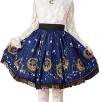japanese midnight astrology lolita kawaii goth skirt sweet princess pleated lolita sk a line skirt with lace trim woman skirts