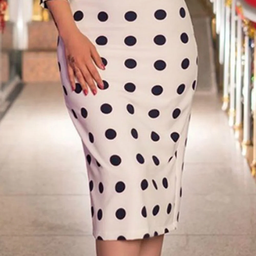 

Elegant Striped Patchwork Summer Dress Women Polka Dot Midi Bodycon Robe Femmle 3/4 Sleeve V-Neck Office Party Women's Dresses