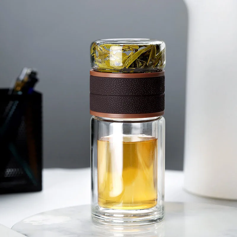 300ml Brown Двухслойная стеклянная бутылка, креативная Высококачественная боросиликатная стеклянная чашка, чайная чашка, разделительная бутылка для воды 320 мл+ 200 мл - Цвет: 300ml Brown