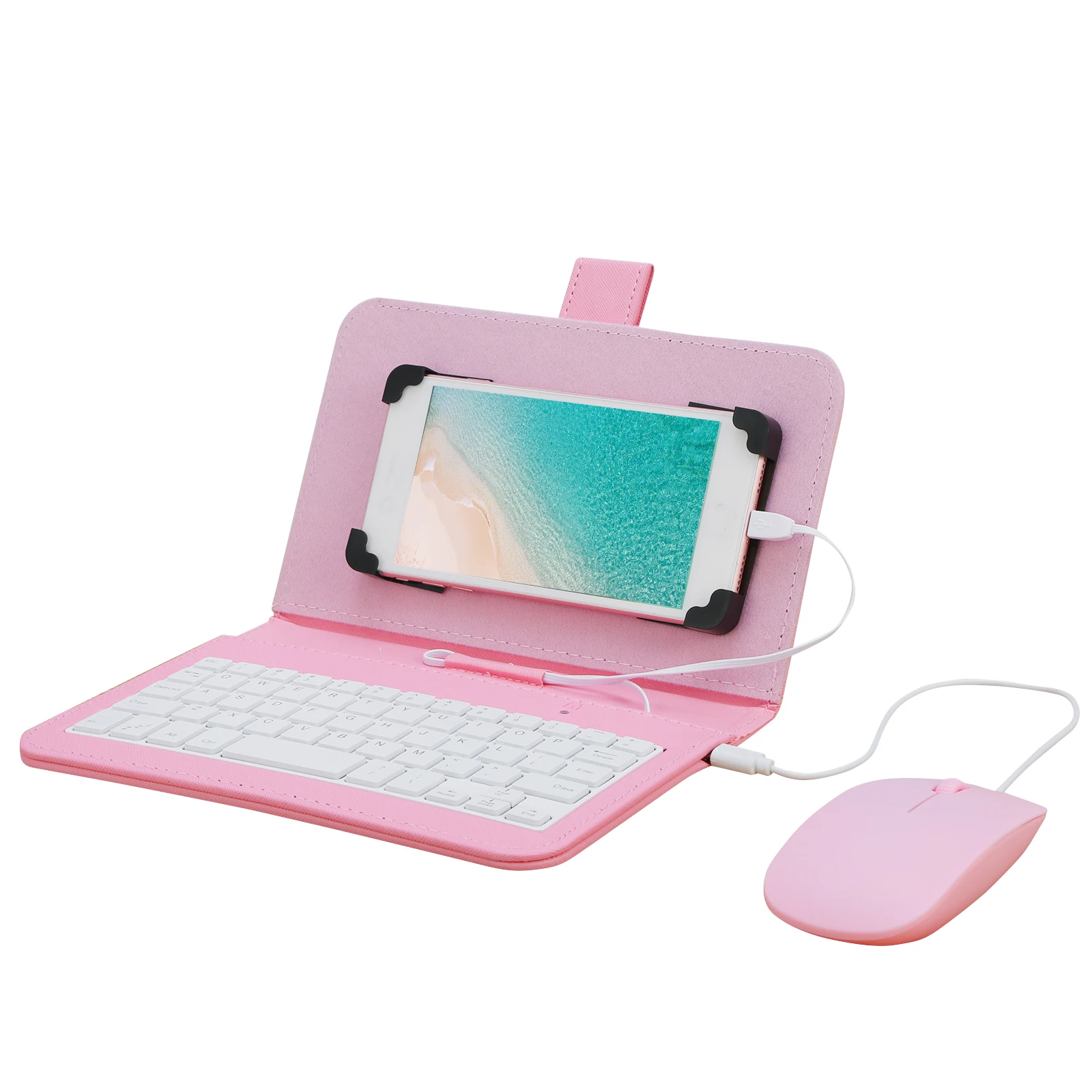 

Portable Type-C Wired Gaming Keyboard Mouse Combos Set Type-C Keybord Gamer Kit with Leather Cove for Mobile Phones