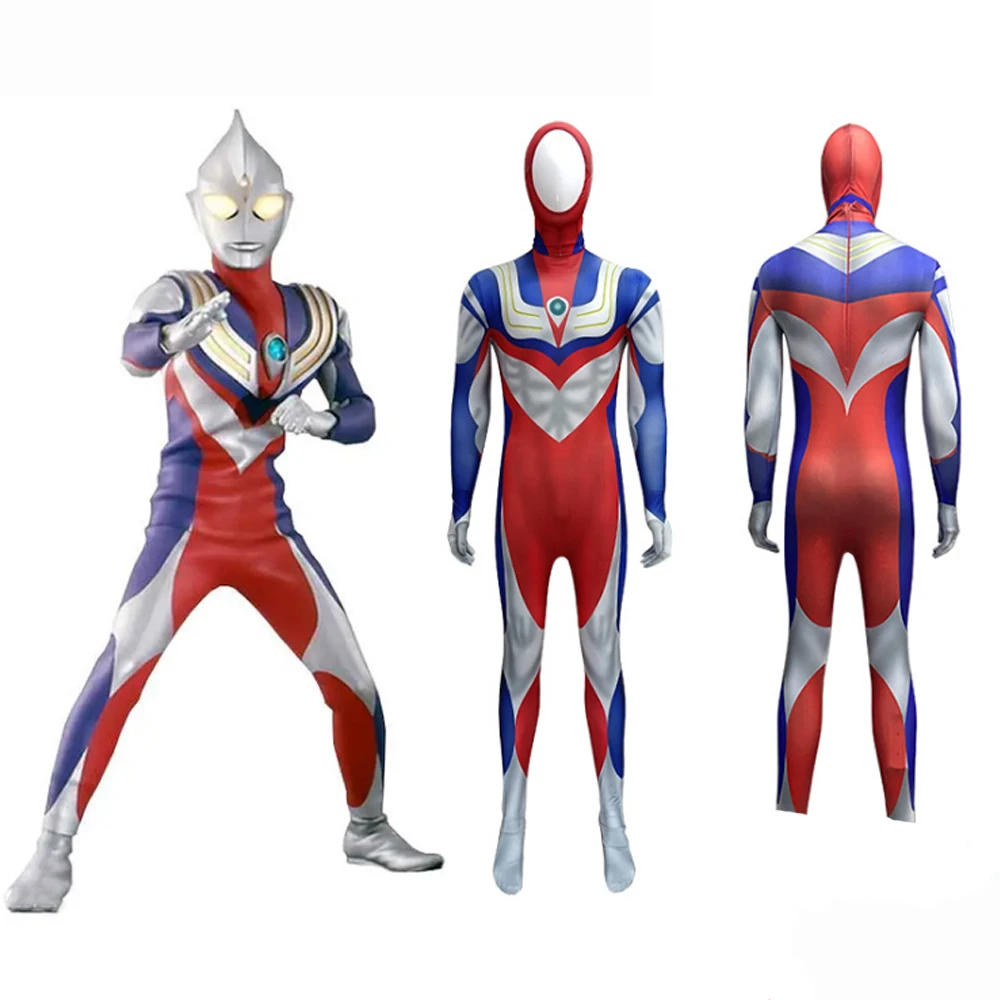 

Children Adult Boys Mens Ultraman Cosplay Uniforms Halloween Costumes Long Sleeve Jumpsuit